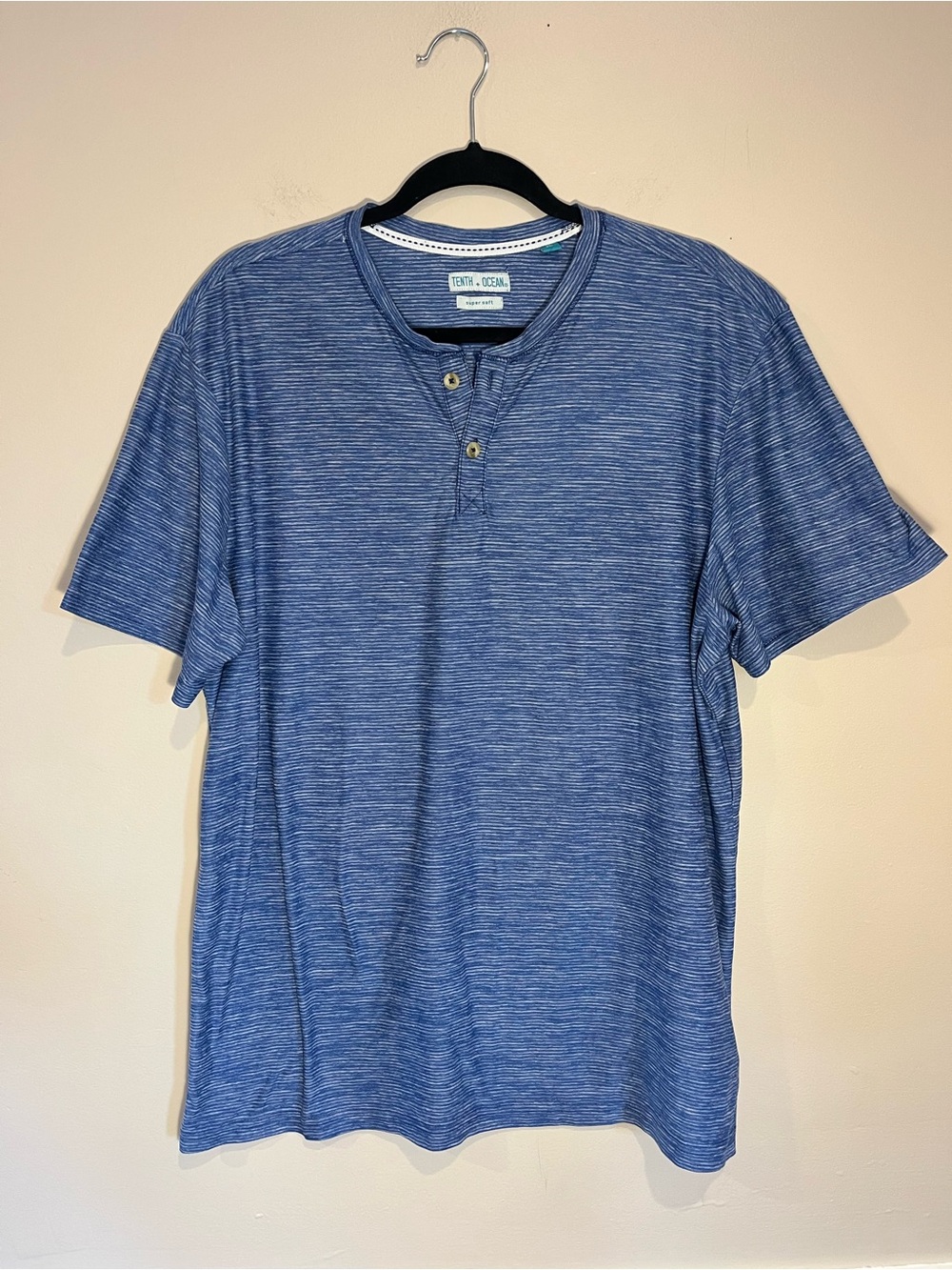 Tenth + Ocean Light Blue Short-Sleeve Henley XL
